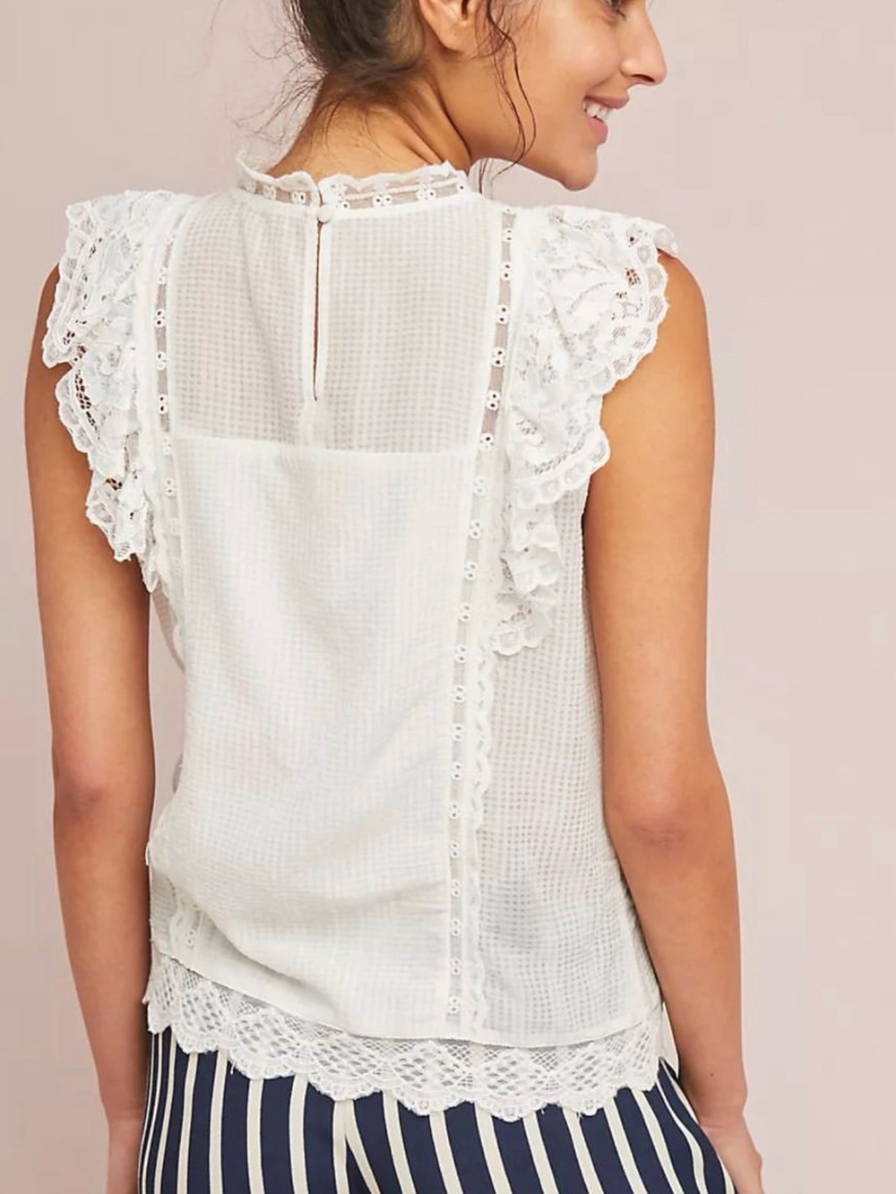Anthropologie x Maeve Victoria Blouse white lace sleeveless - Picture 3 of 7
